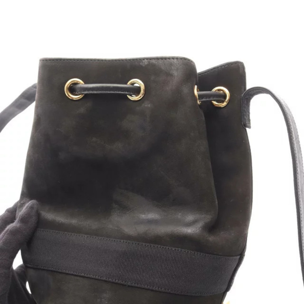 Salvatore Ferragamo Shoulder Bag Suede Black Vara - Picture 8 of 10